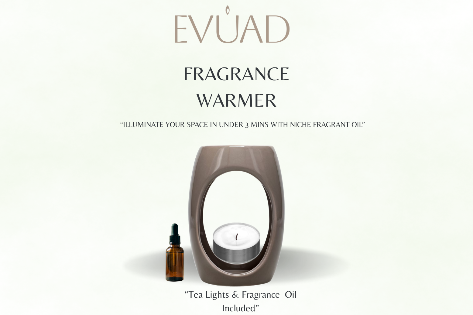 Evuad fragrance warmer with tea light and oil on a white background